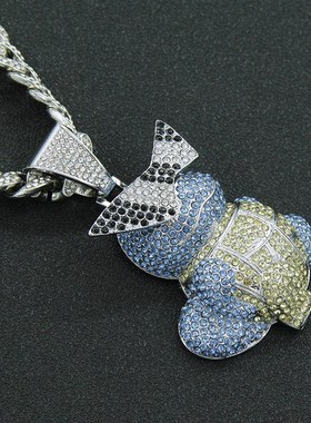 欧美嘻哈说唱个性满钻立q体卡通动物吊坠项链炫酷霸气迈阿密古巴