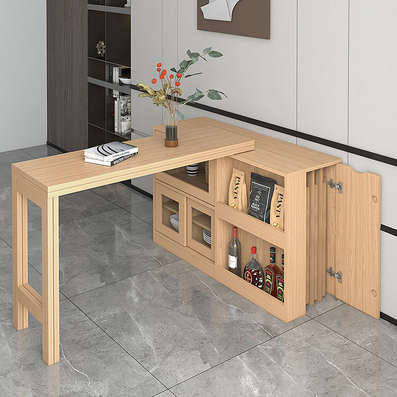 北欧实木可折叠餐桌子家用小户型多功能可伸缩日式餐边柜一体吧台 - 图1