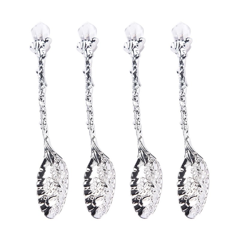 4pcs/set Vintage Spoons Palace Style Carved Spoon Mini Coffe-图0