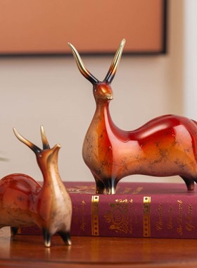 新中式铜羚羊摆件客厅电视柜酒柜书柜轻奢家居装饰工艺品乔迁送礼