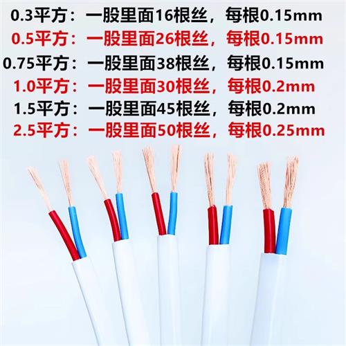 包邮纯铜国标软护套线lRVV双芯2X0.5/0.75/1.5/2.5平方多股扁 - 图0