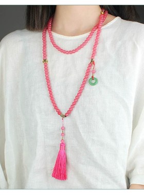 国风小清新清透玻璃烤漆珠超长款多用途项链可斜跨背背链汉服配饰