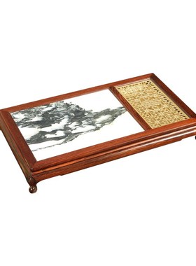 老挝大红酸e枝铜面理石踩珠茶盘中式红木铜面茶具家居摆件家用简