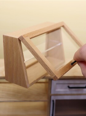 6分12分娃娃屋微缩摆件蛋糕柜碗碟防尘柜收纳柜置物柜木质模型