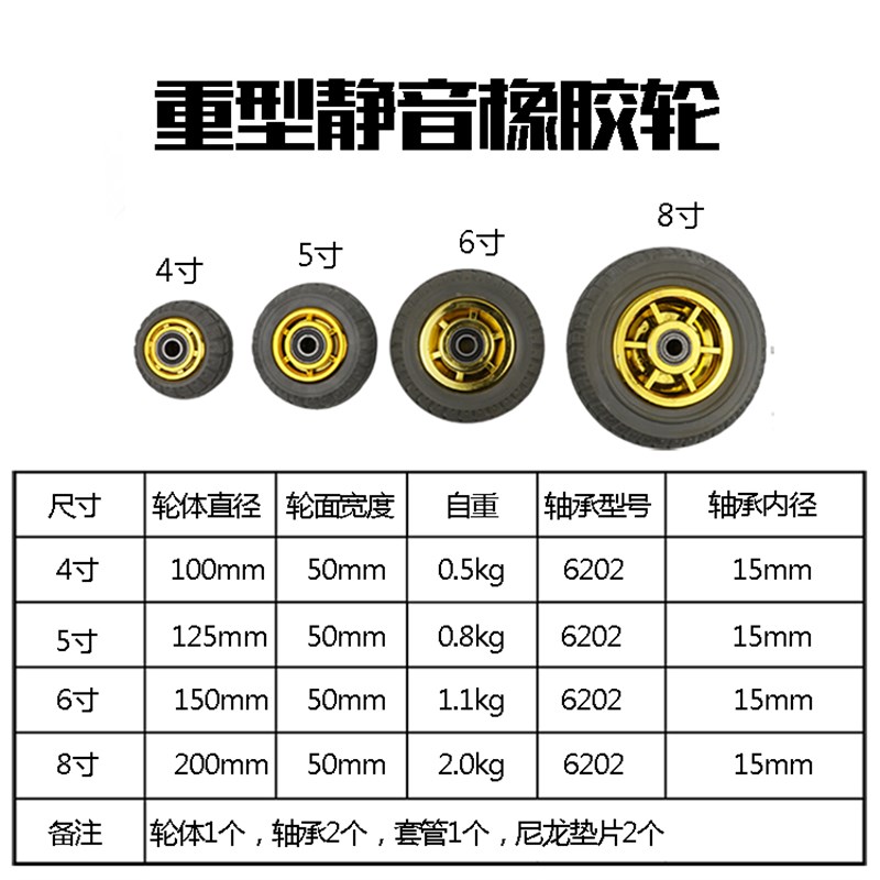 重型静音脚轮4寸5寸6寸8寸轻型平板手推拖车轱辘实心减震橡胶轮子-图2