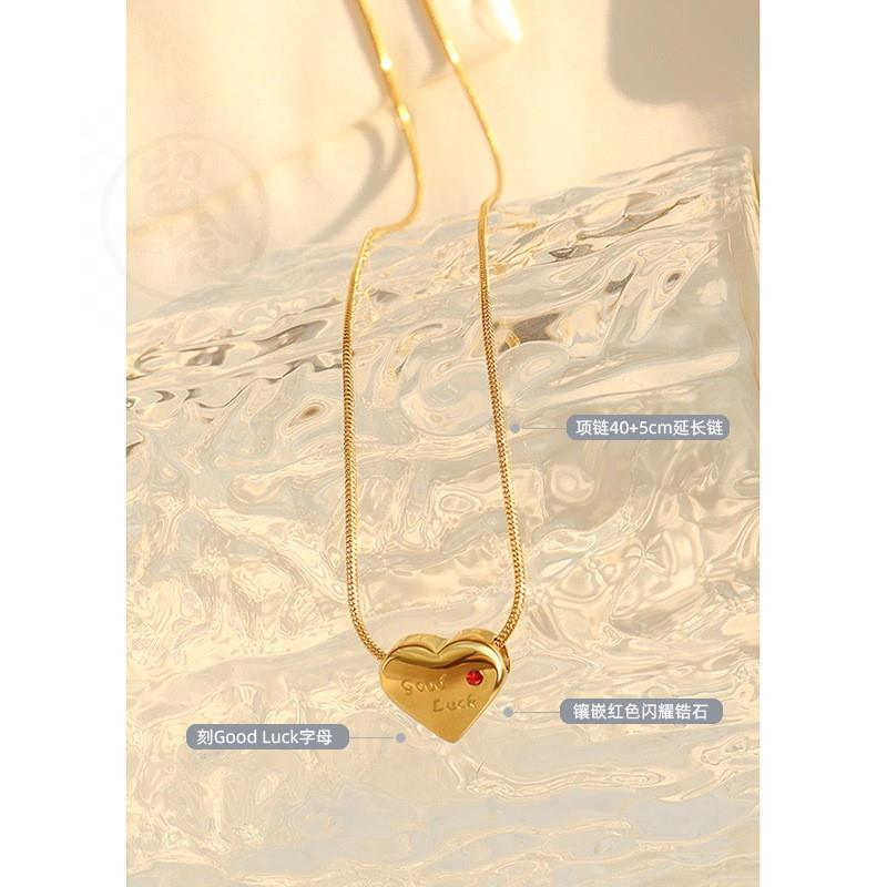 速发。Chocker English lucky red zircon peach heart necklace - 图1