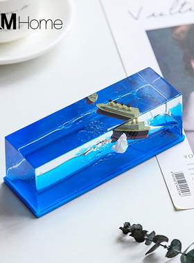 泰坦尼克号邮g轮流体漂流瓶游轮车载汽车饰品家居桌面装饰轮船摆