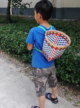 现货竹编竹篓贵州背篼手工编织儿童小揹J筐小孩舞台道具双肩竹篓