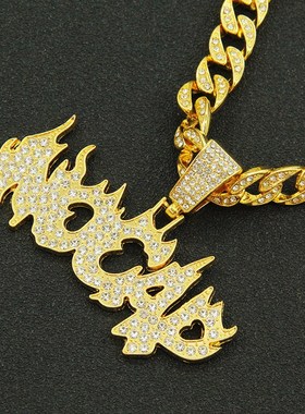 欧美潮牌热火满钻字母潮流v夸张男士嘻哈项链个性街舞说唱古巴链