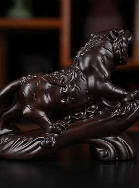 木雕老虎摆件实木质雕刻动物生肖虎家居中式客厅书桌办公装饰礼品