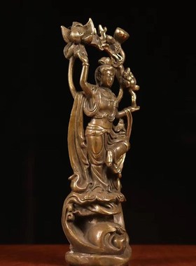 精品仿古纯铜佛像收藏飞天莲藕观音菩萨摆件家居装饰观世音佛像