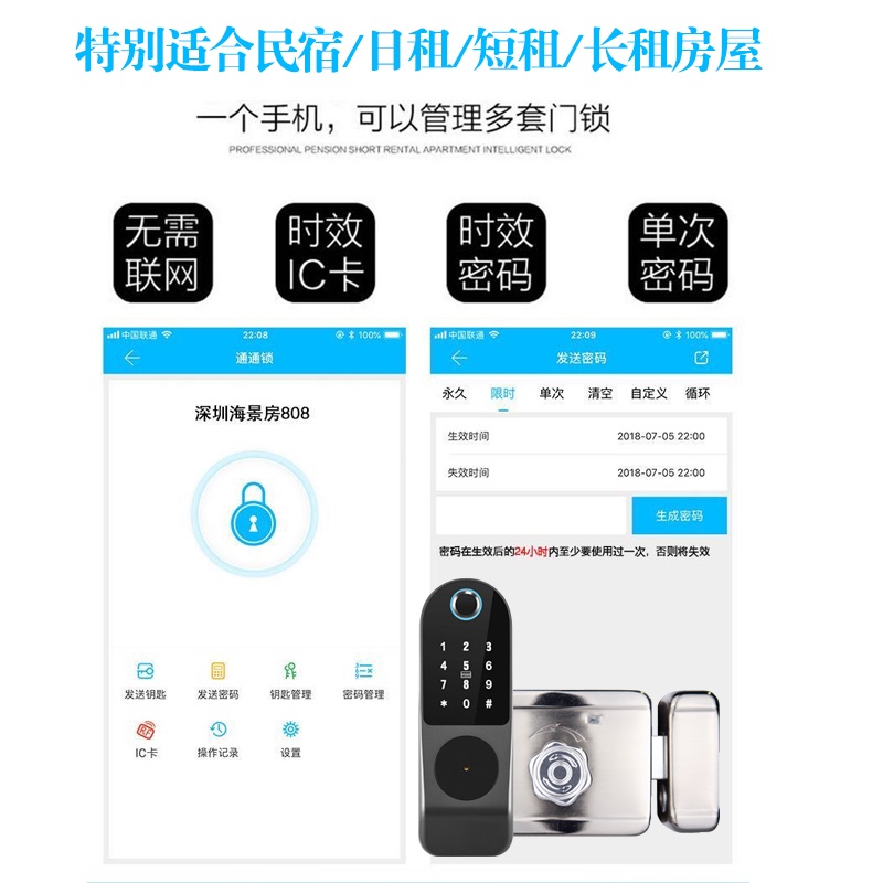 老式铁门不锈钢门木门单元门对双开大门指纹锁智能密码电子遥控锁