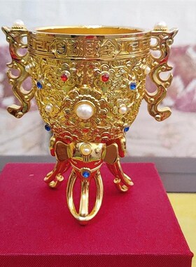 金瓯江山永固杯摆件老铜器客厅饰品创意工艺品酒杯具商务礼品鎏金