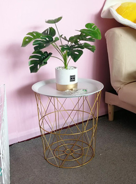 北欧风网红铁艺沙发边角几小茶几摆件简约卧室床头柜储物小圆桌子