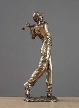 欧式打高尔夫球人物雕塑摆件办公室玄关书柜桌面轻奢创意装饰品