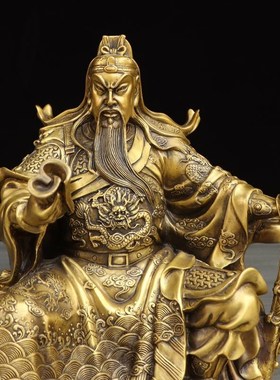 纯铜关公读书关平周仓文关公夜读春秋店铺公司Q家用装饰品招财摆