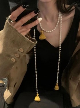 新中式旗袍搭配饰品仿珍珠项链复古流苏璎珞西装百搭气质腰链禁步