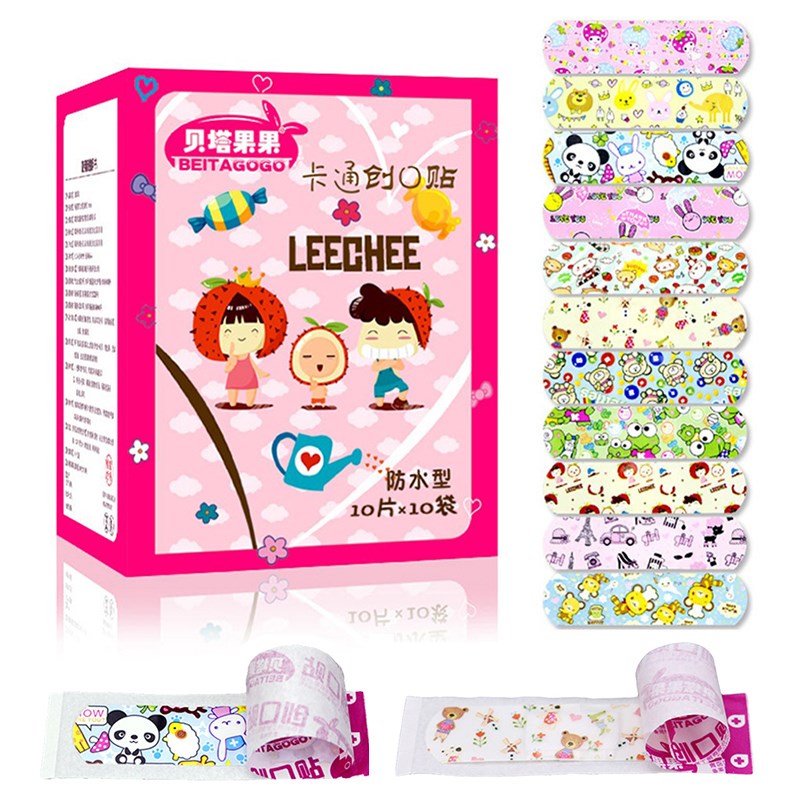 100PCS Waterproof Breathable PE Cute Cartoon Band Aids Adhes - 图0