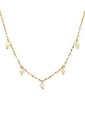 天然小众百搭复古风饰o品钛钢镀18k真金淡水珍珠散珠项链女锁骨链