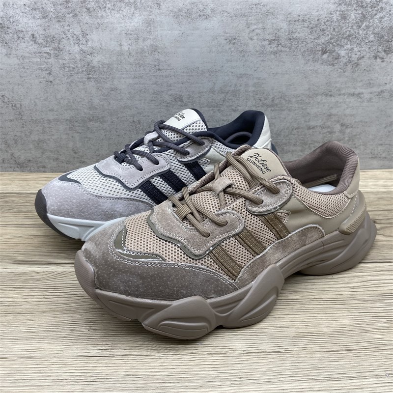 复古磨砂真皮老爹鞋女松糕厚底增高显脚小运动休闲跑步鞋百搭炸街 - 图0