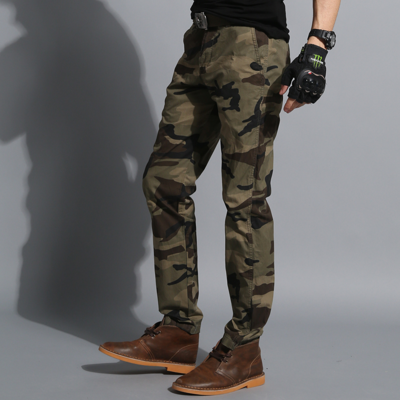 Mens Fashion Camo Cotton Slim Straight Military Pants Outdoor Trousers Pants Sz