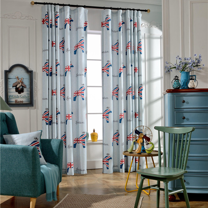 British Union Jack Flag Of The Horse Cotton Printed Cartoon Children S Bedroom Curtains Floating Windows Windows And A Half Blackout Curtains Custom