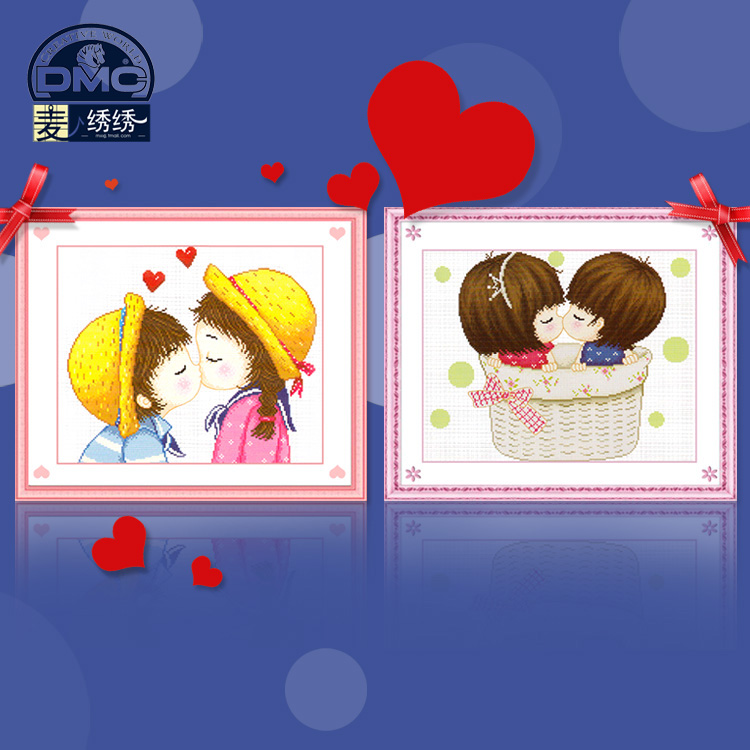 Cute Cartoon Couple Precise Printing Dmc Cross Stitch Kit Bedroom Paintings Kiss Love A Second Election