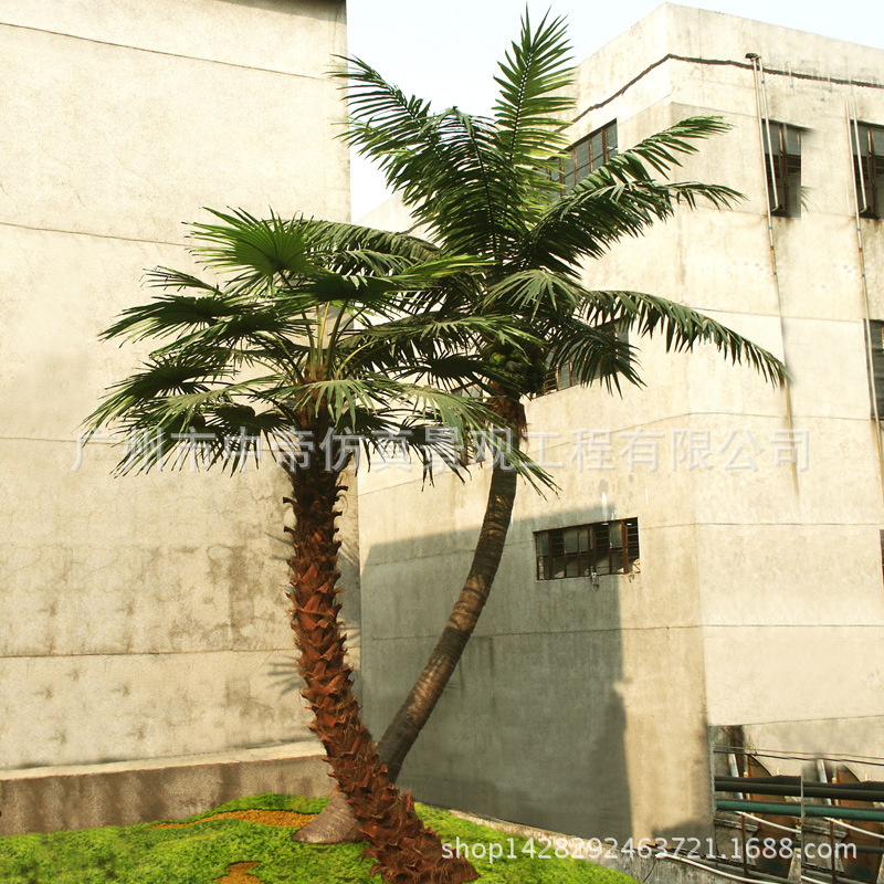 室内外弯杆棕榈树人造椰子树假扇葵树优美造型树场景装饰假植物-图0