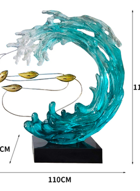 现代酒店透明树脂雕塑客厅创意摆件家居饰品海浪别墅入户玄关装饰