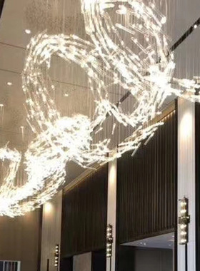 现代酒店工程吊灯非标水晶灯艺术创意鱼造型灯宴会厅圆盘大吊灯
