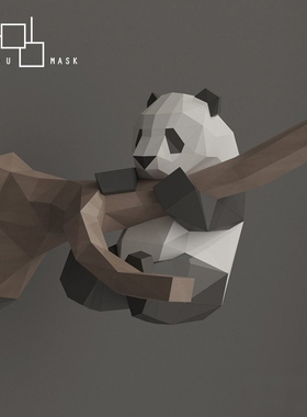 网红玻璃钢几何熊猫雕塑成都ifs切面爬墙大熊猫装饰创意摆件定制