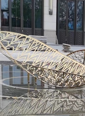 立体镂空镜面金属叶子摆件不锈钢树叶雕塑水景售楼处楼盘枫叶装饰