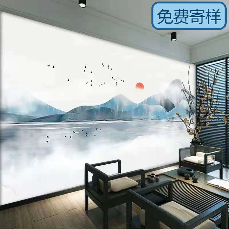 新中式3d立体墙纸壁画6d电视背景墙布8d水墨山水客厅影视墙画墙裙