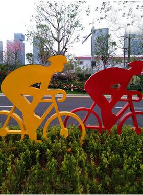 现货自行车雕塑不锈钢剪影竞技运动模型广场公园抽象骑行人物摆件