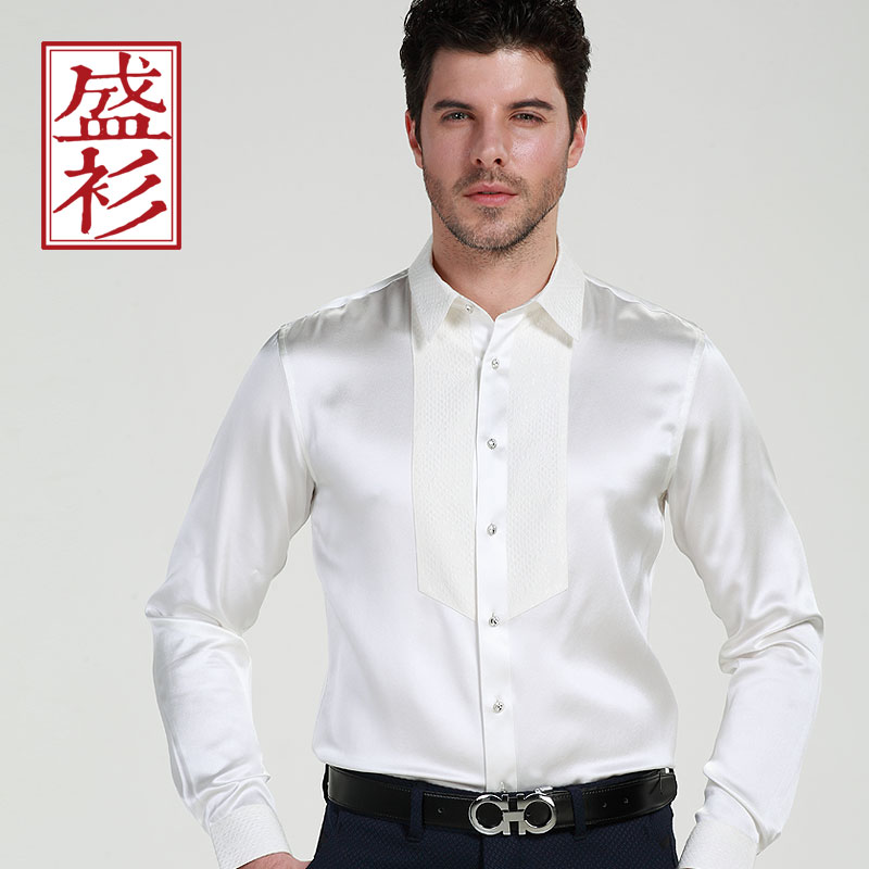 mens white satin dress shirt