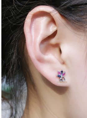 贵菲尔珠宝   925银天然红宝石耳钉