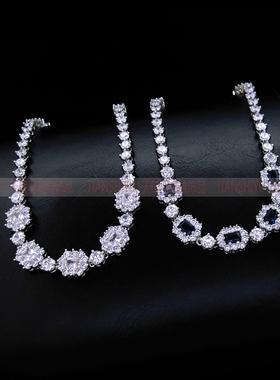 宝蓝色新娘晚宴礼服超闪结婚纱