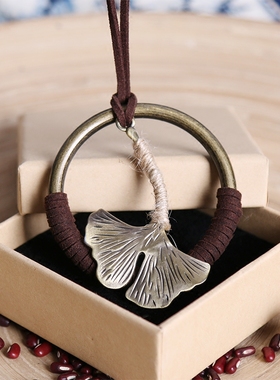 款女圆形银杏叶大吊坠百装饰项链