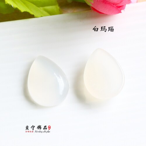 DIY饰品镶嵌配件 18*25mm天然白玛瑙绿东陵绿玉蛋白石水滴形戒面 - 图2