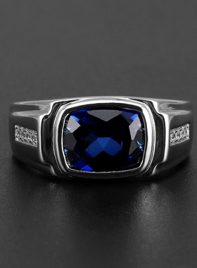 轻奢小众设计925银蓝宝石戒指男