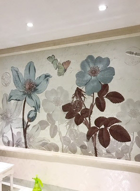 欧式风花朵衣柜移门镜子玄关贴纸