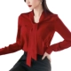 Khăn quàng cổ dài tay nữ 2019 hè mới Han Fan đi lại màu rắn áo sơ mi nữ ol gió thon sơ mi nhỏ - Áo sơ mi áo sơ mi tay dài nữ đi học Áo sơ mi