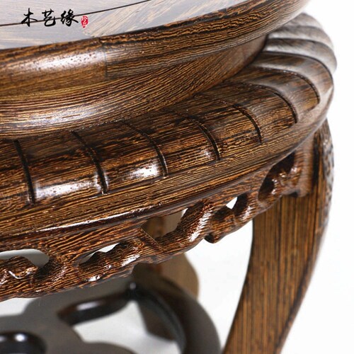 红木圆形小矮凳子实木奇石玉石花瓶盆景鱼缸底座花几雕刻花架摆件 - 图0