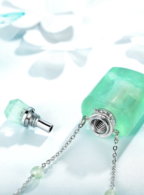 绿萤石精油瓶吊坠 芳香珠宝香薰绿莹水晶长短S925银项链