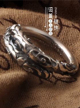 浮雕如意金箍棒戒指纯手工定制