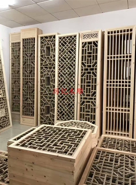 屏风隔断门窗背景墙东阳木雕定制