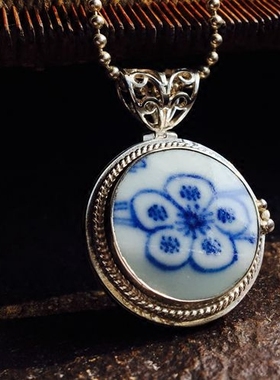 项链坠原创礼物纯银古瓷片