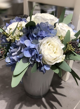 仿真花蓝色绣球样板房玄关摆件