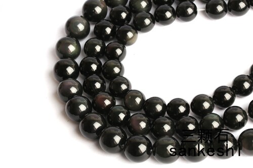 三颗石diy手工天然黑曜石半成品散珠单珠 黑曜石串珠材料4mm-12mm - 图3