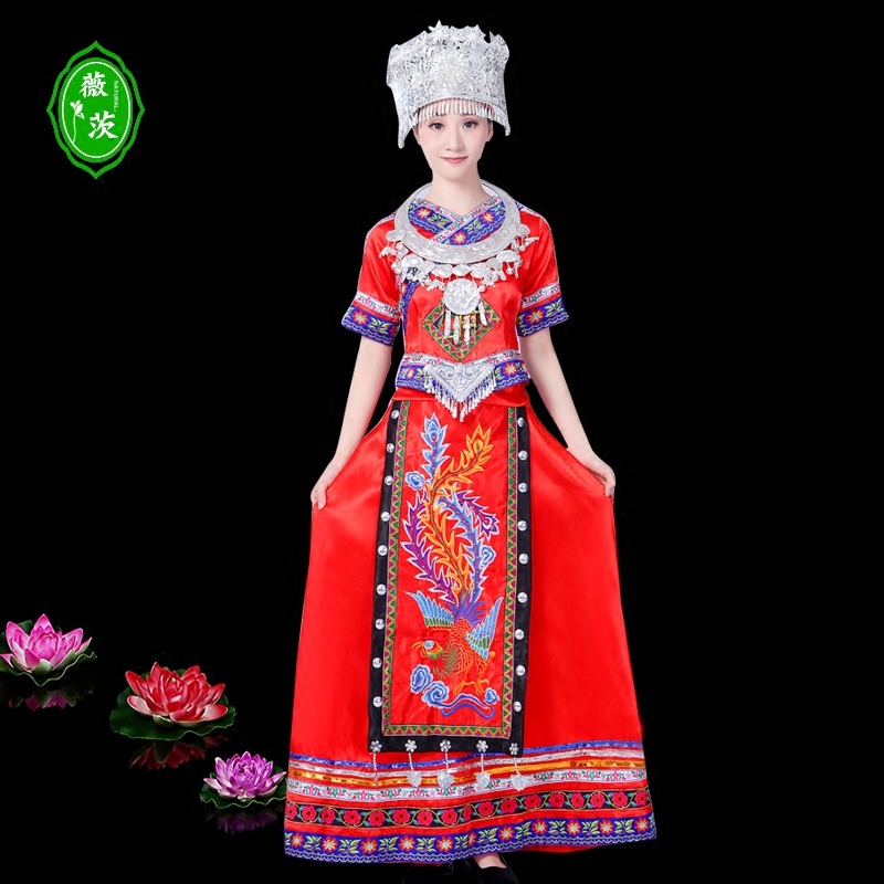 薇茨旗舰店新款刺绣苗族演出服装女少数民族成人长裙壮族百褶裙舞蹈表演服饰3